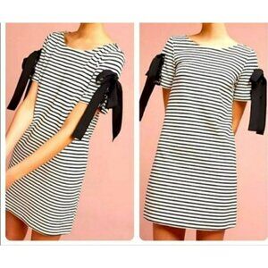 Maeve Dress Lace-Up Details Striped Size S Black & White Short-Sleeve